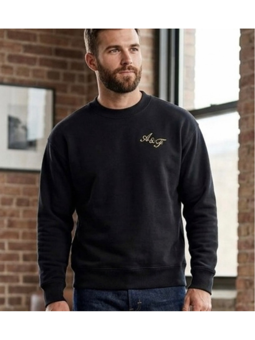 Abercrombie & Fitch Black Crewneck Sweater Gold A&F Logo Y2K Preppy XL 1474